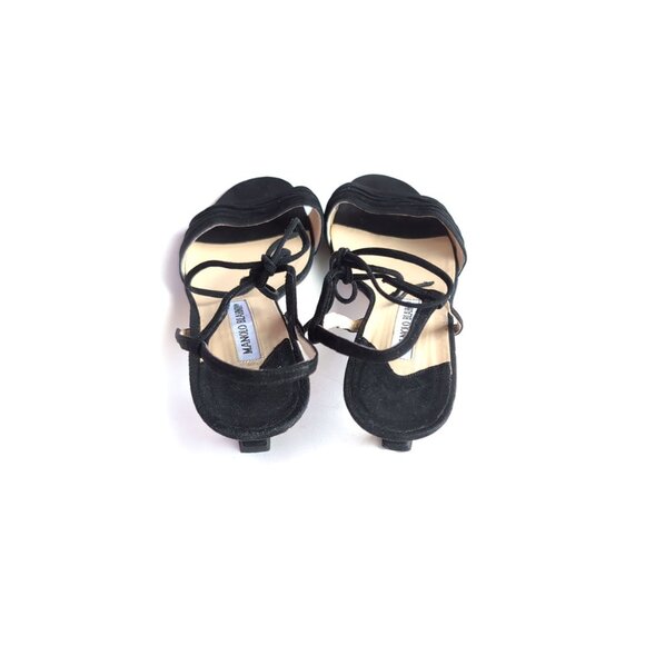MANOLO BLAHNIK Sandals Black Suede Kitten Heels Size 8 | Eur 38 - Picture 7 of 10